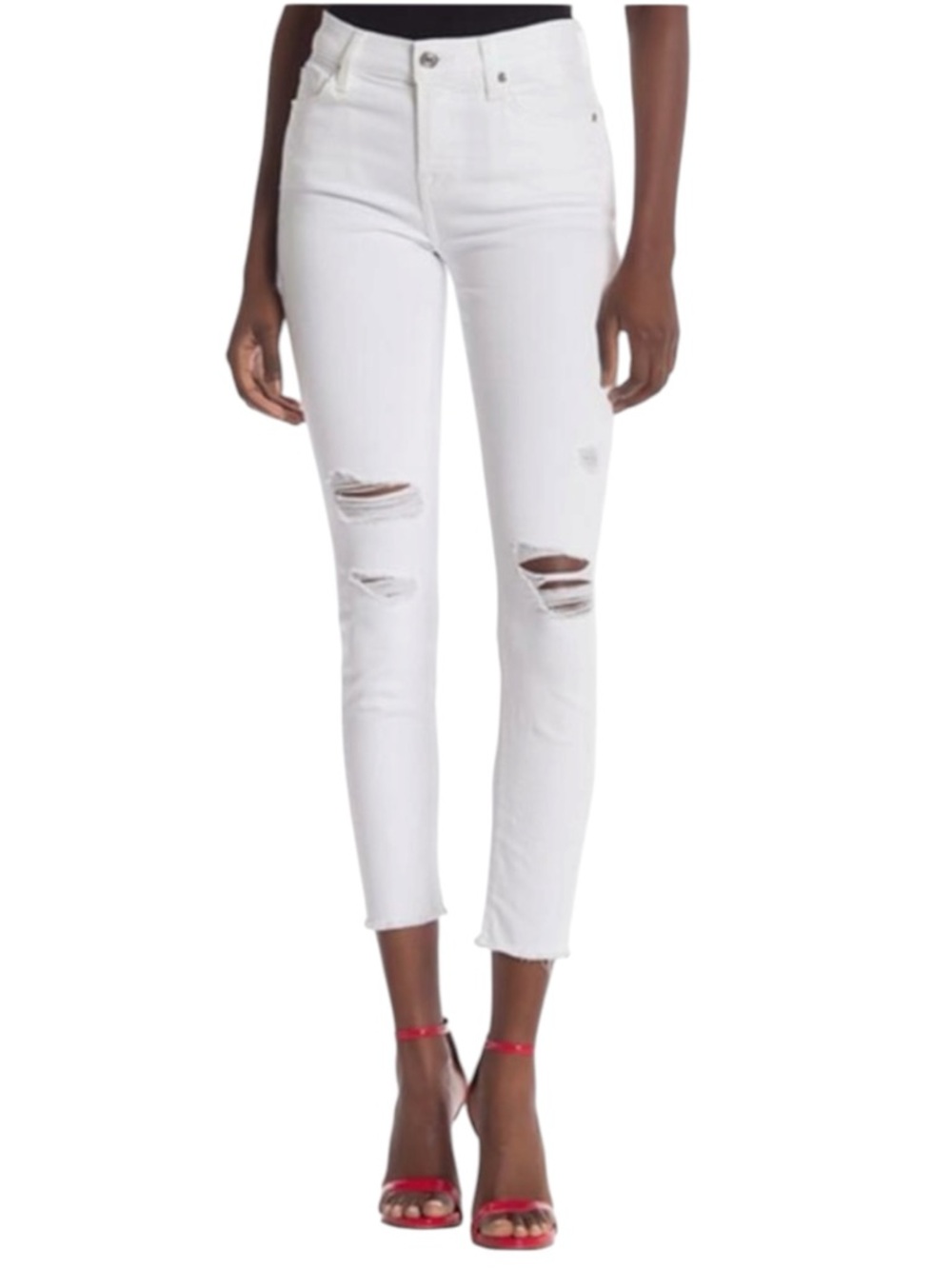 7 For All Mankind Gwenevere Ankle Skinny White Destroyed Jeans Size 30 Mid Rise